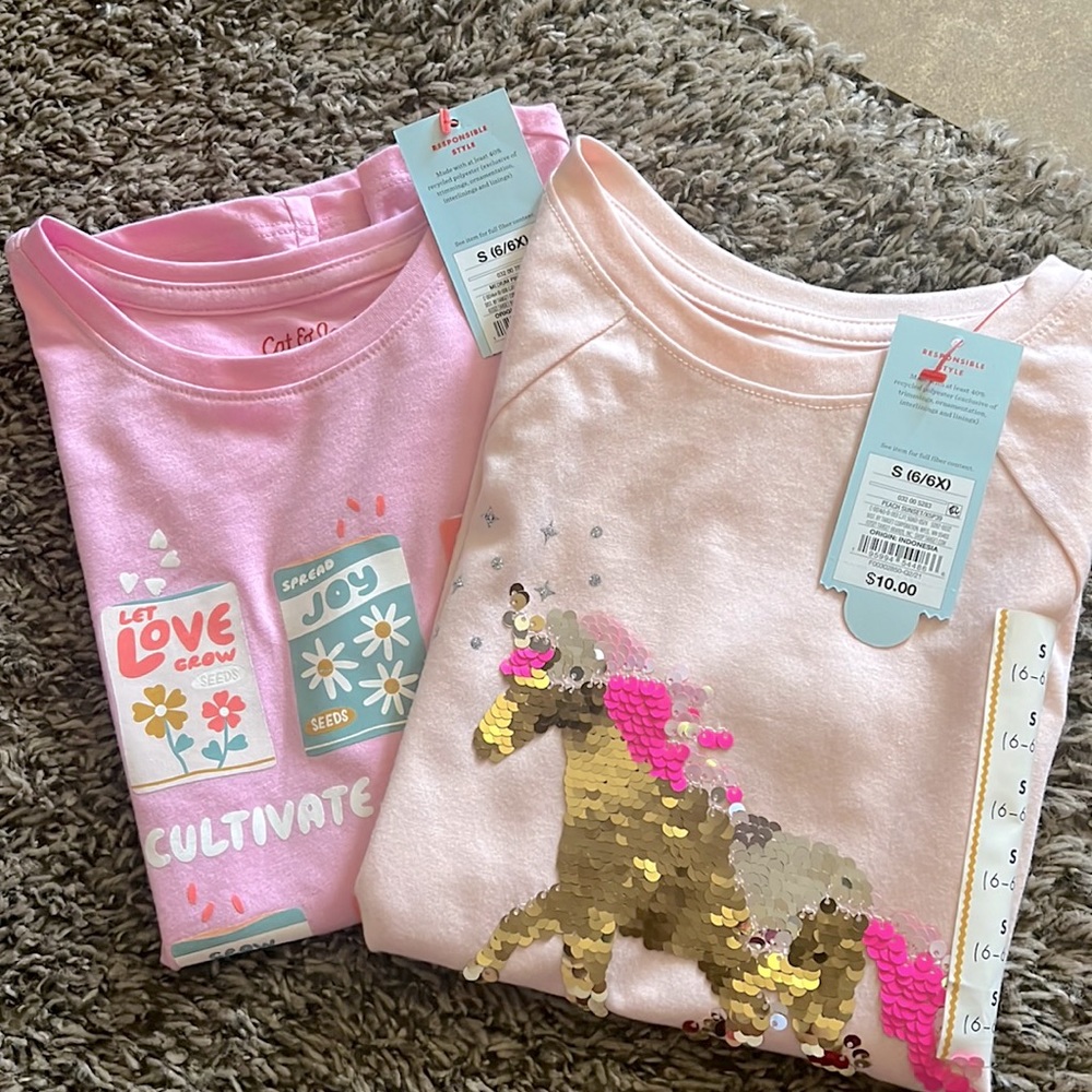 *New* (2) Cat & Jack Summer T-shirts. Girls size S 6-6x,